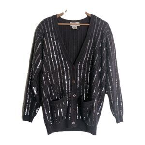Vintage Evan Picone Sequin Cardigan Sweater Angora Lambswool Blue Women’s S